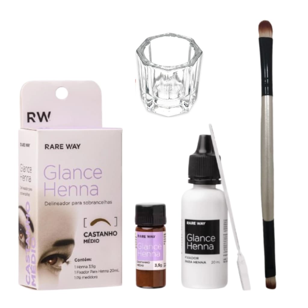 Kit Design De Sobrancelhas Henna Glance Castanho Médio Dappen Pincel
