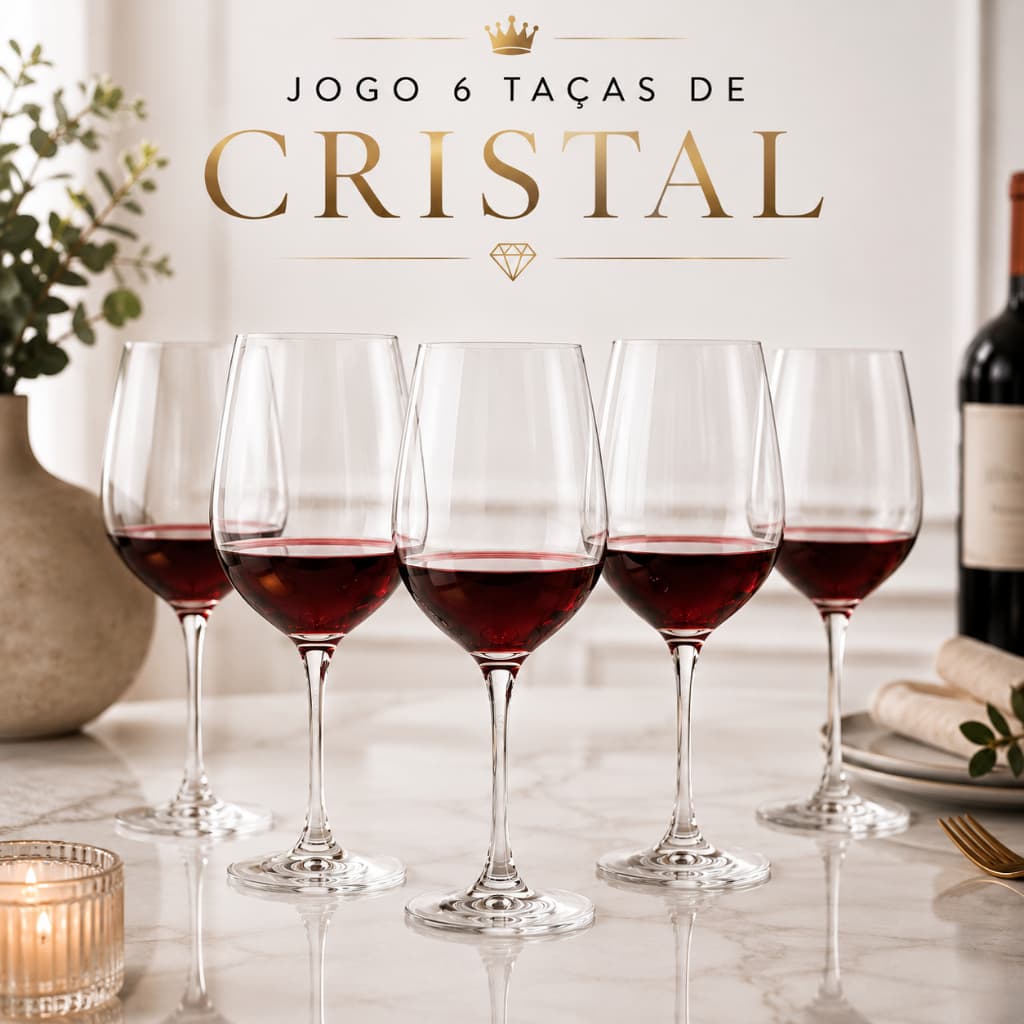 Jogo 6 Taças de Cristal 615ml para Vinho | Alta Transparência e Durabilidade Premium