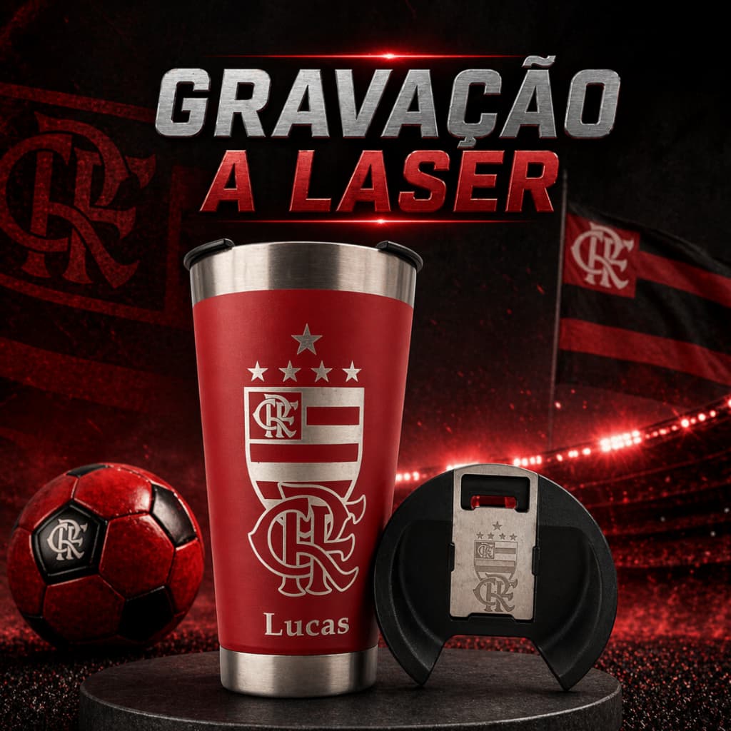 Copo Térmico Personalizado com seu Nome e Time Tampa e Abridor 473ml Laser Presente