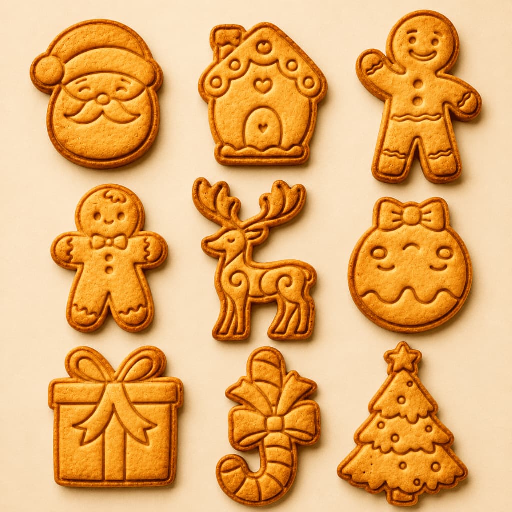 Cortadores e carimbo de Biscoito de Natal - Kit Gingerbread bengala  arvore e Presente 🎁