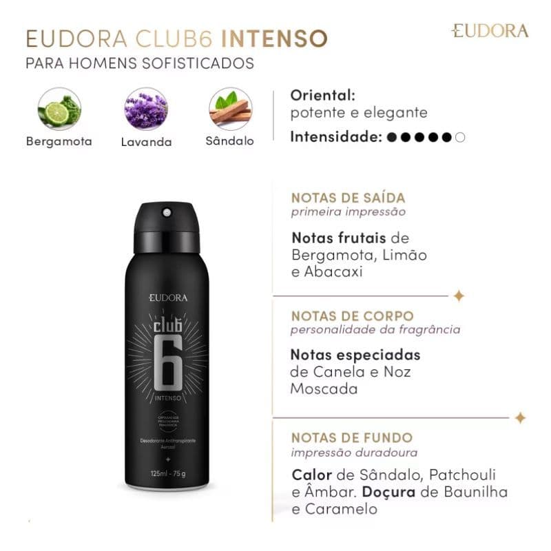 Desodorante Antitranspirante Club 6 Intenso 125ml/75g