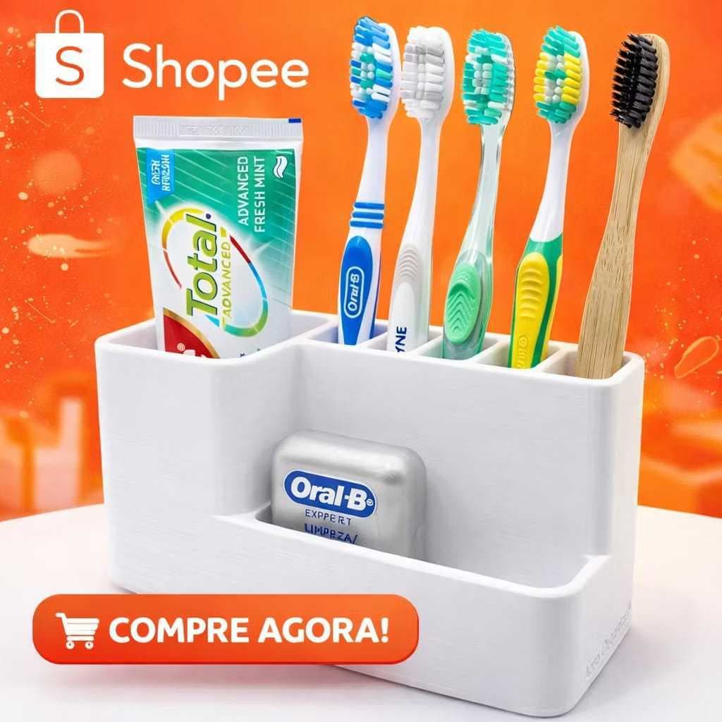Porta Escovas De Dente 5 Escovas | Organizador De Banheiro Moderno Premium – Branco Ou Preto