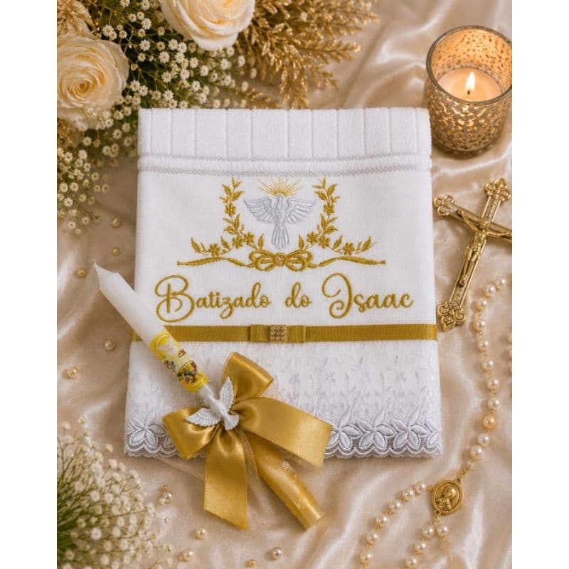 Kit Toalha e vela para Batizado/kit Toalha e Vela Batismo
