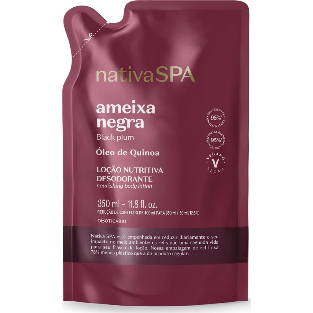 Refil Loção Hidratante Corporal O Boticário Ameixa Negra - Hidratação Profunda e Desodorante 350ml