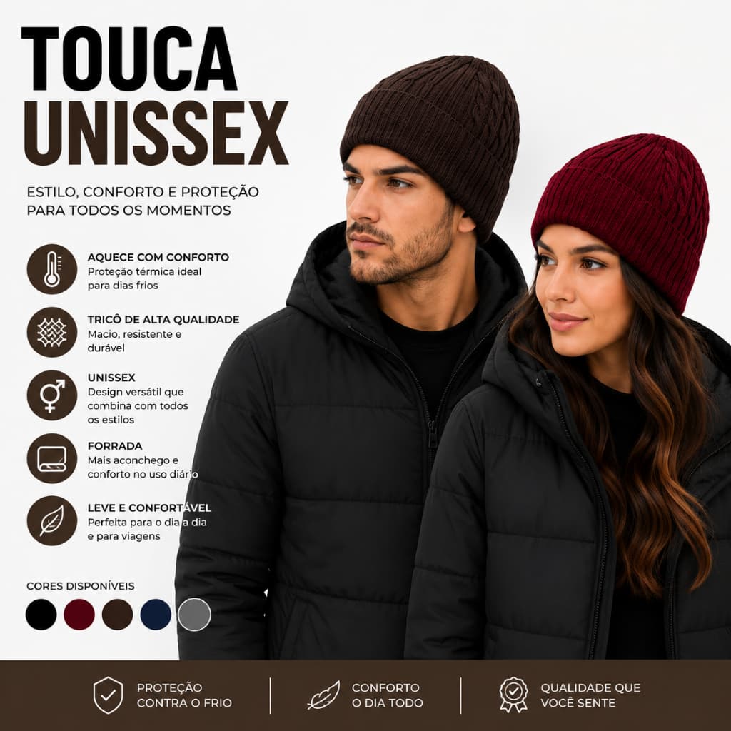 Touca Tricô Unissex Masculina e Feminina Peluciada Premium Forrada Inverno Gorro Térmico Quente
