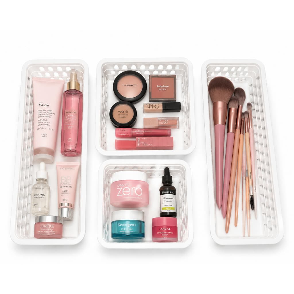 Kit 4 Cestos Organizadores multiuso Pratico Armario Gaveta Maquiagem Cozinha