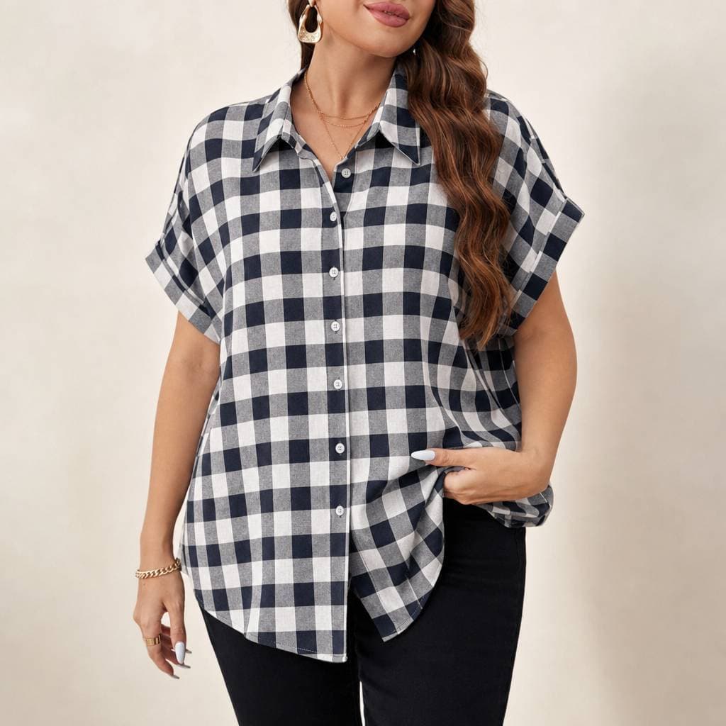 Camisa Xadrez Feminina Plus Size Em Viscolinho Moda Country Social Festa Junina Manga Japonesa Elegante