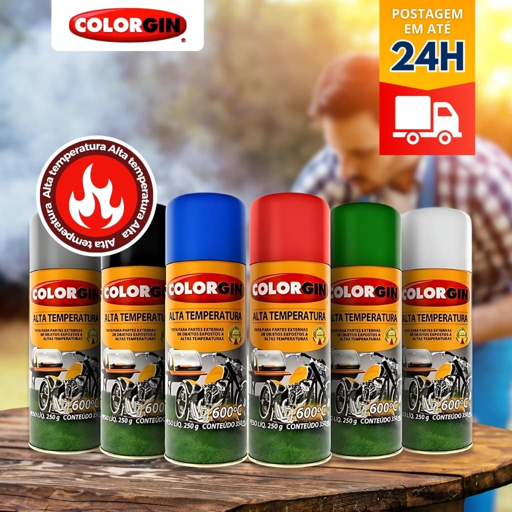 Tinta Spray Alta Temperatura 600ºc Preto Branco/Aluminio/Prata Colorgin 300ml