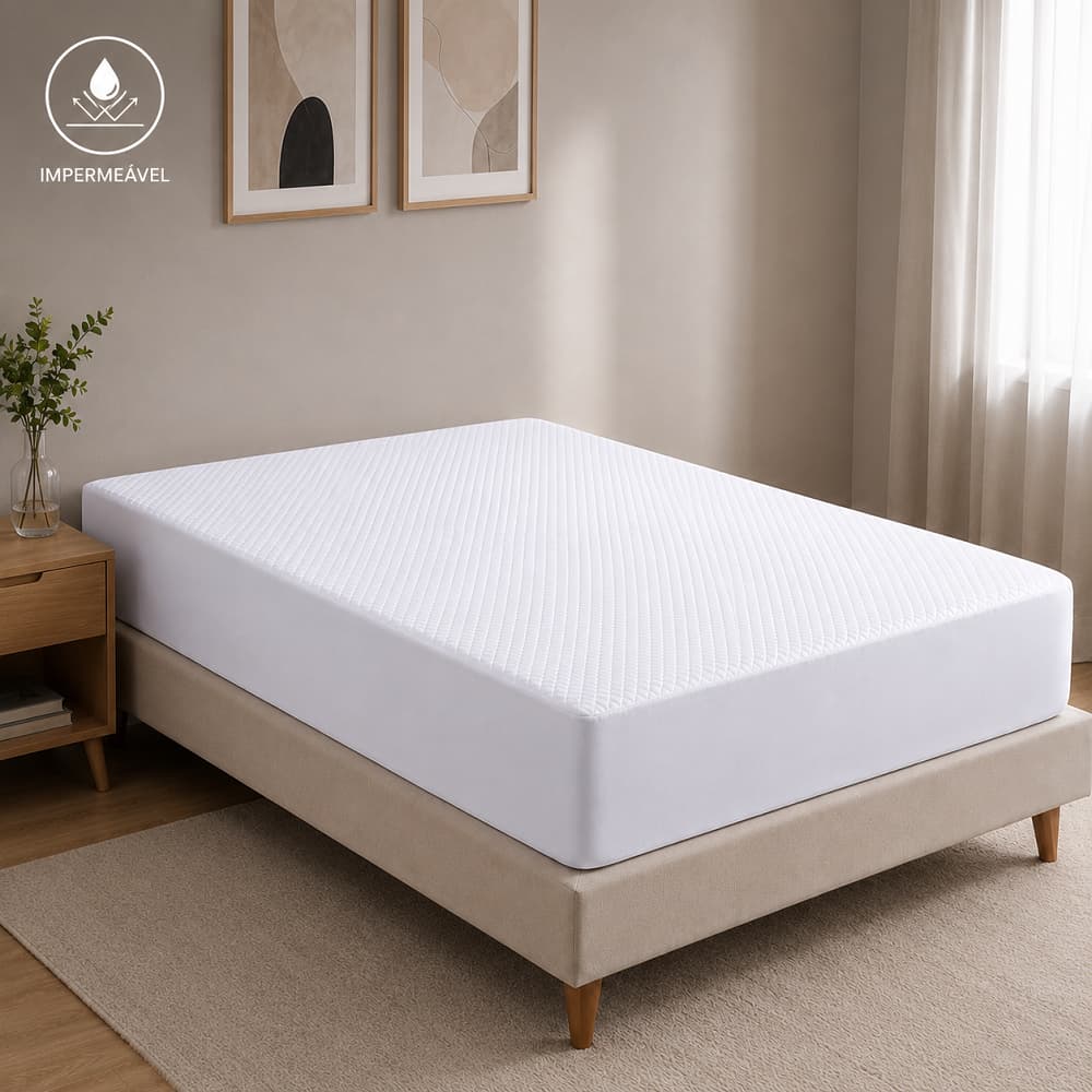 Protetor de Colchão Impermeável Branco com Elástico Solteiro Casal Queen King