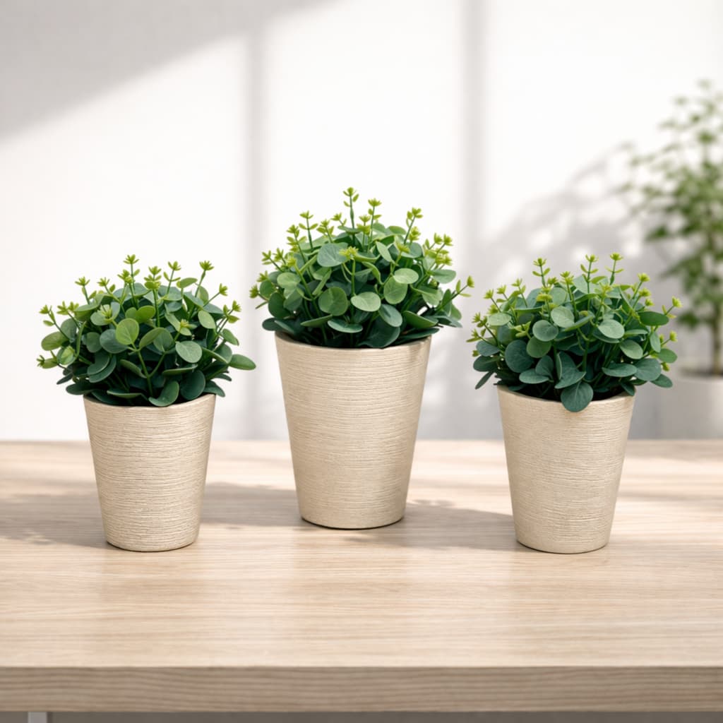 Kit 3 Vasos + Plantas Flores Artificiais Decoração Delicada