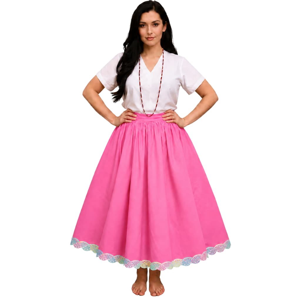 Saia Umbanda e Candomblé Oxford Rosa Ere com 3.00M de Roda Renda Premium Colorido