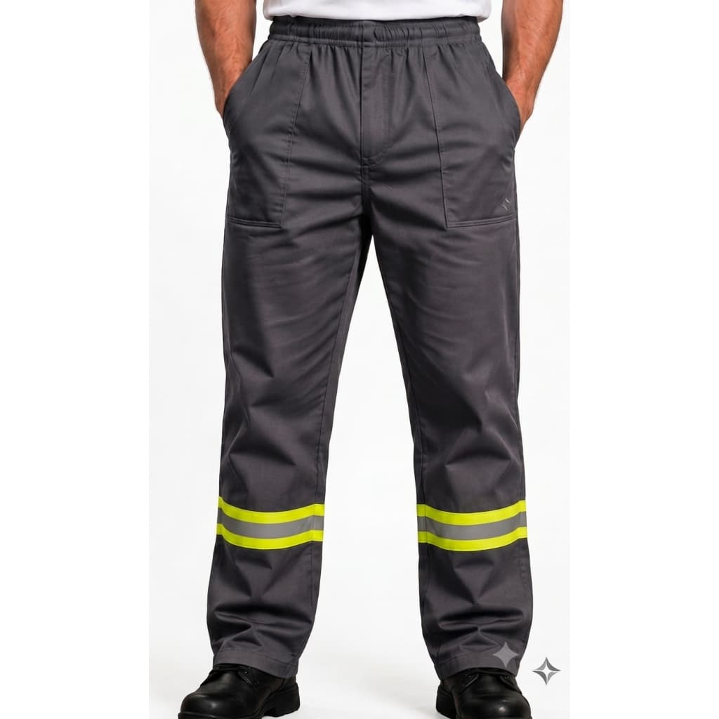 Calça de Trabalho com Faixa Refletiva em Gabardine Resistente e Confortável Industrial e Segurança