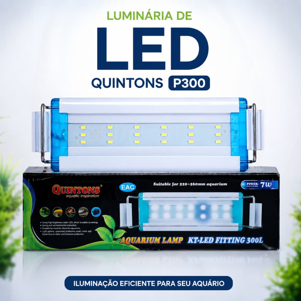 Luminária para Aquário P-300 Led 7w Ajustável 22cm A 35cm KINTONS - Luzes Branco e azul Bivolt