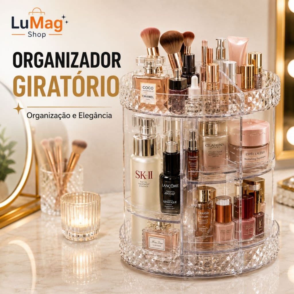 Organizador de Cosméticos Giratório 360° Acrílico Transparente Porta Maquiagem Perfumes Pincéis