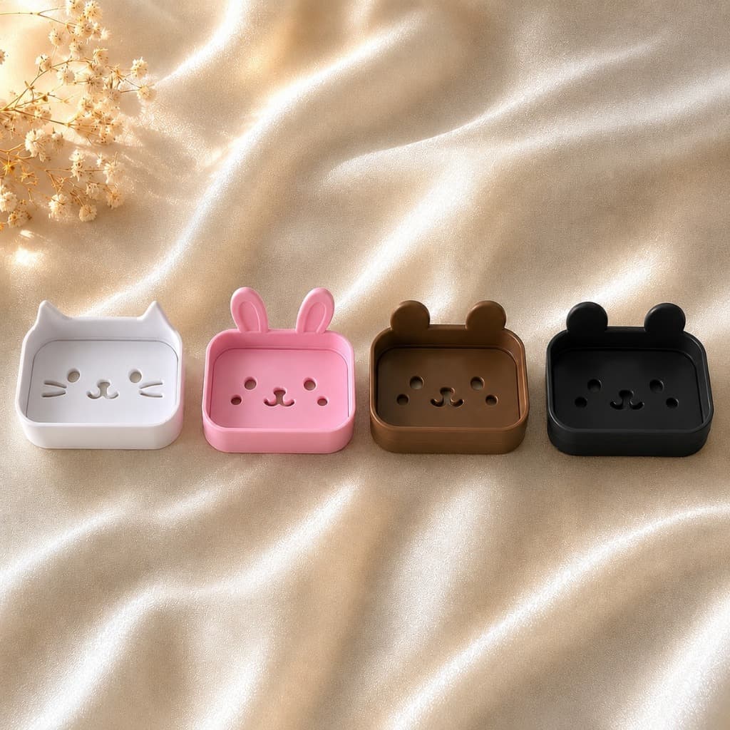 Saboneteira Infantil Gatinho Coelhinho Ursinho Porta Sabonete Banheiro Lavabo Pia Com Tampa