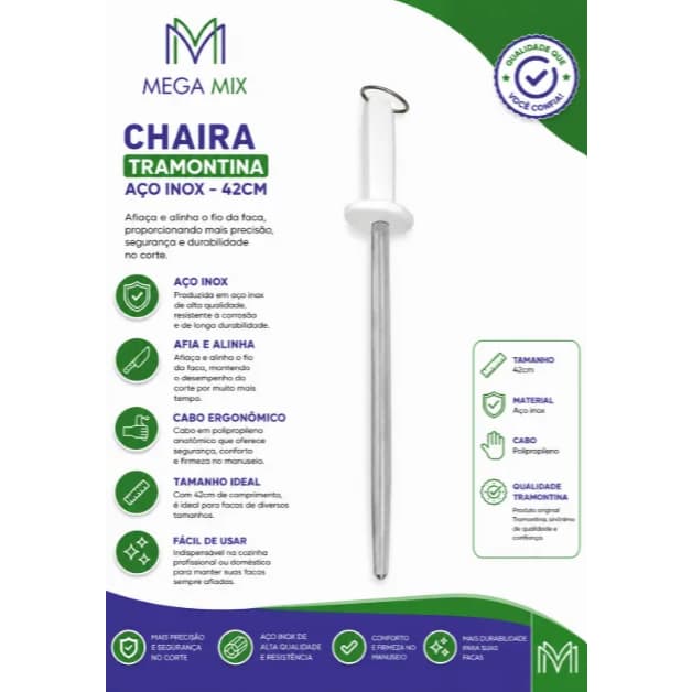 Afiador De Faca Chaira Tramontina 42cm Inox c/cabo
