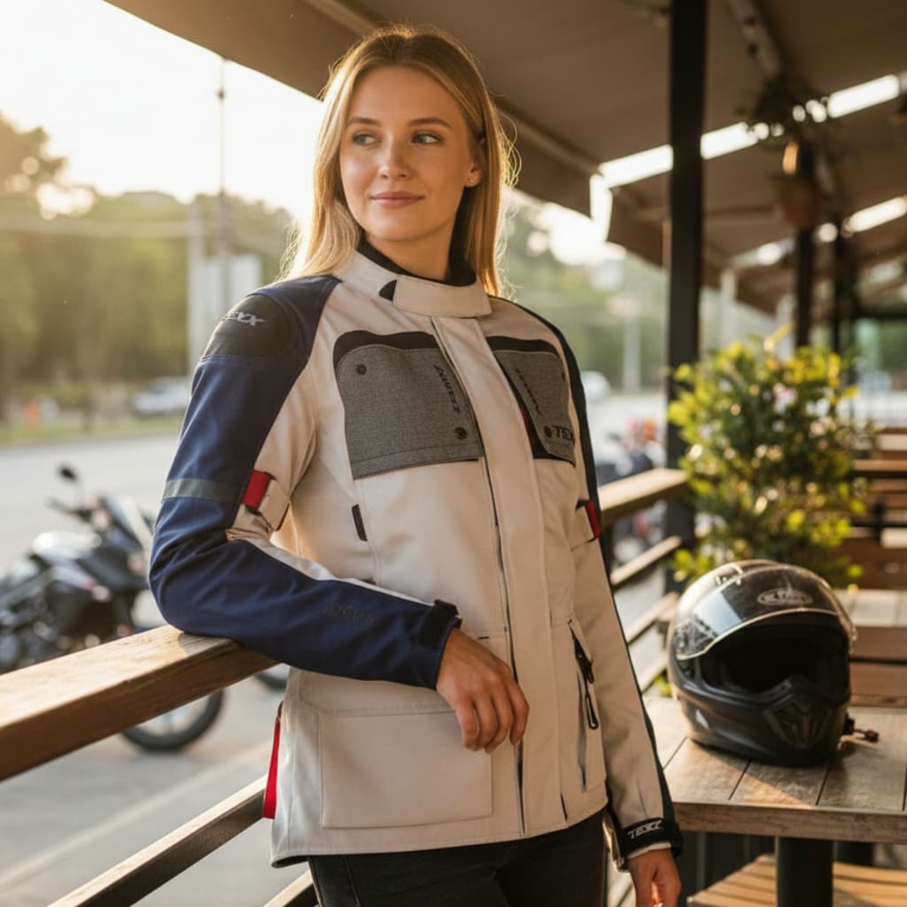Jaqueta Texx Armor Lady Feminina Branca Azul Vermelha Cinza Proteção Motociclista Moto Touring