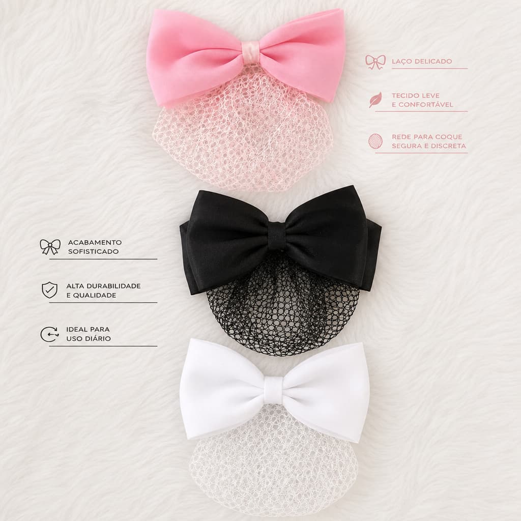 Redinha para coque ballet bale Laço Infantil  e Rede Rosa e Preto Branca – Acessório de Cabelo para adulto e Criança