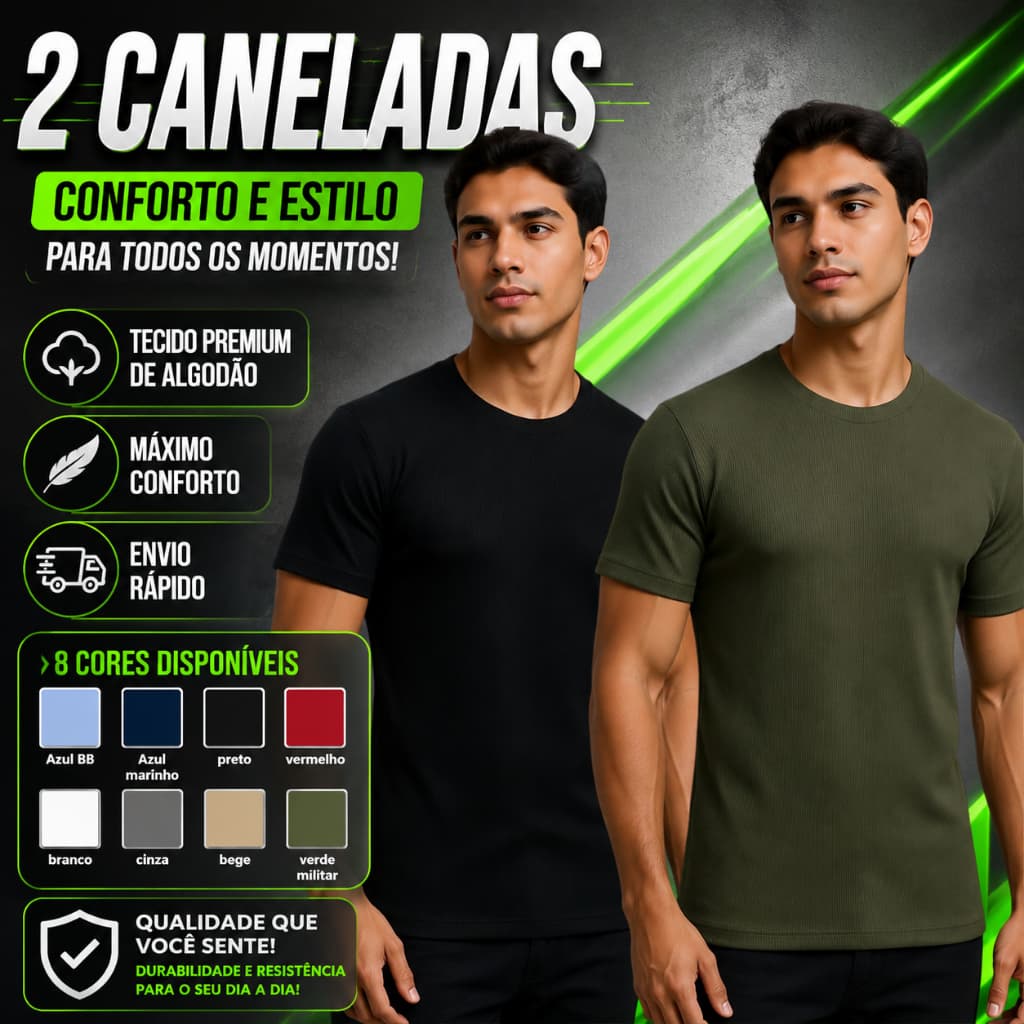Kit 2 Camiseta Masculina Modelo Americano Canelada Básica