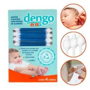 Hastes Flexíveis Cotonete Bebê com Ponta de Algodão Dengo Baby Caixa com 48 unidades