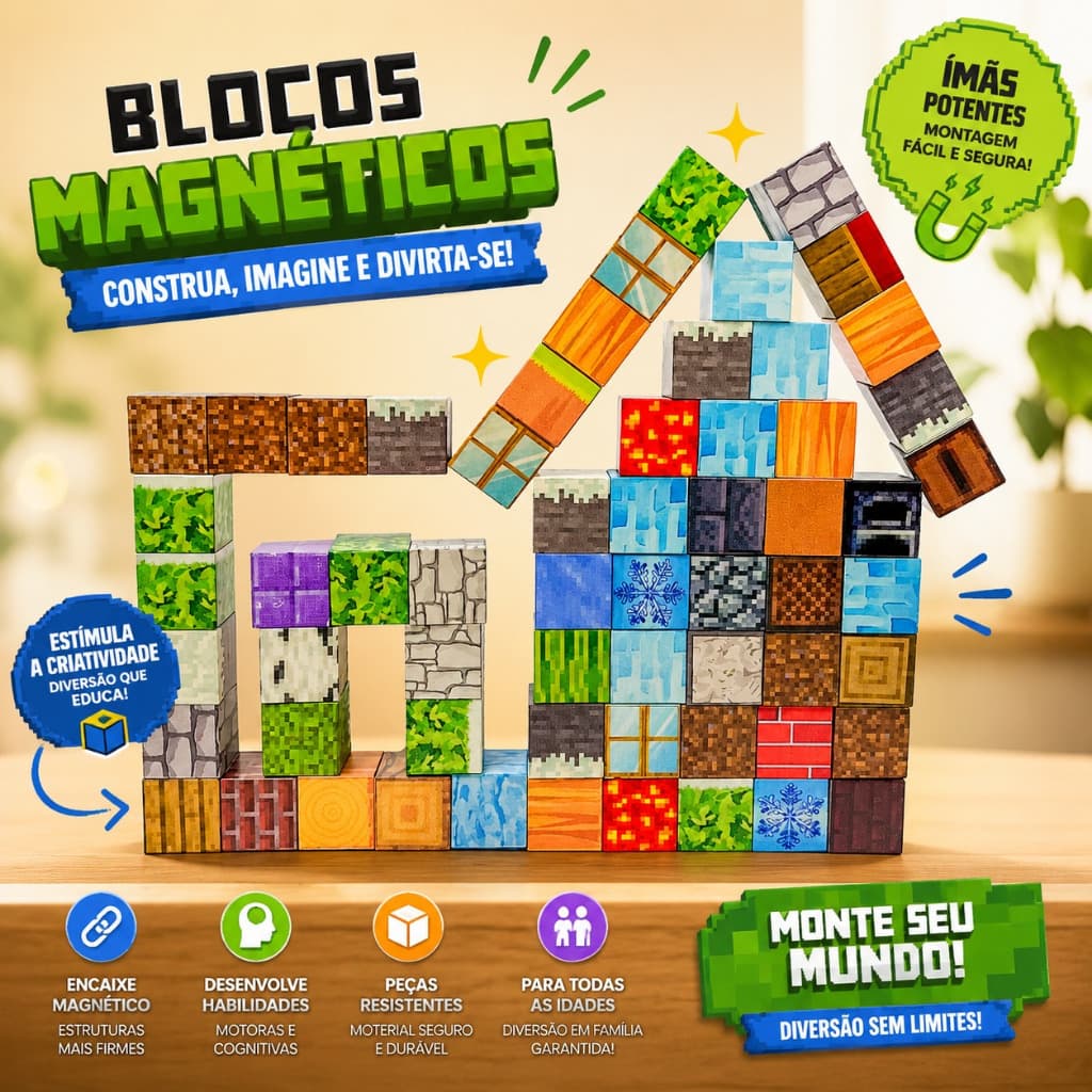 Blocos Mine Magnéticos- 20 Peças De Construção Colecionar