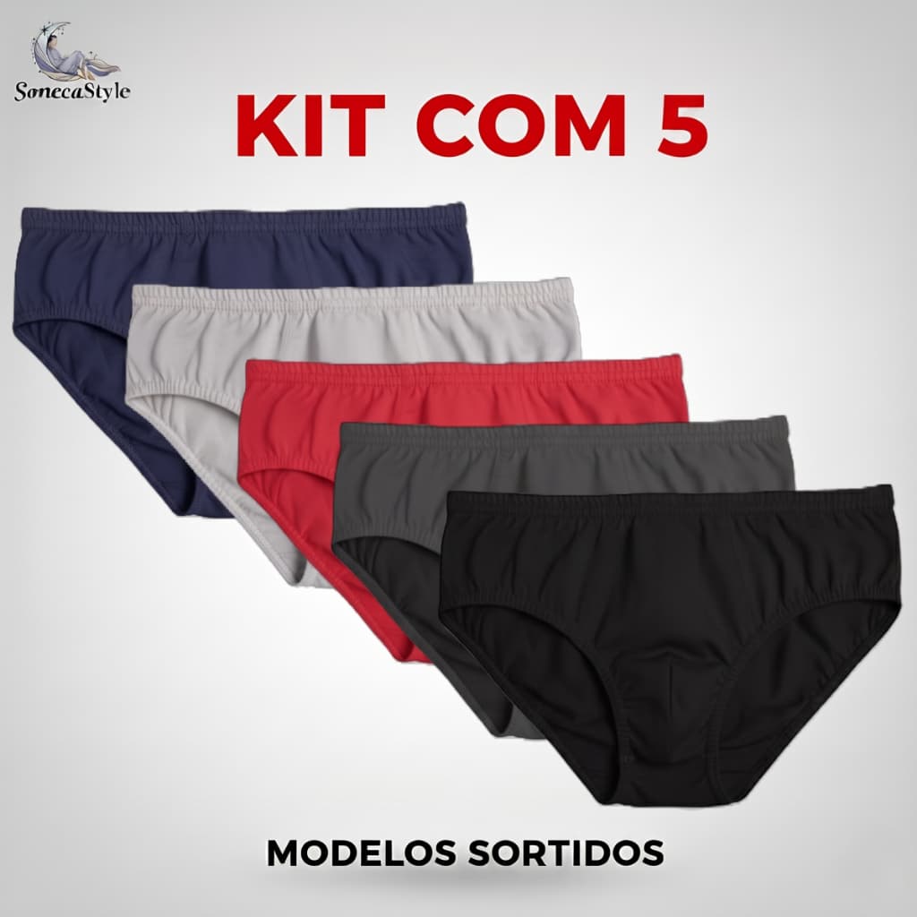 Kit 5 Cuecas Slip Algodão 100% Conforto Durabilidade Antialérgico