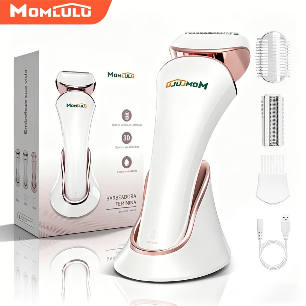 MOMLULU Depilador Elétrico Feminino Com base de carregamento Barbeador Aparador De Pelos Corporais íntimos Rosto