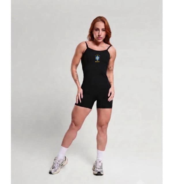 roupa de academia macaquinho Feminino Curto Suplex de Alça Modelador Corpo Confortável Academia Casual