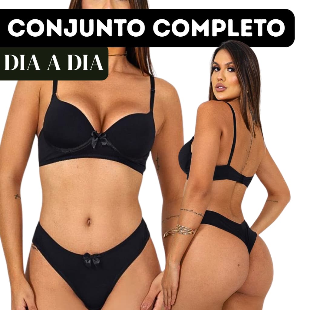 Moda Íntima Conjunto Calcinha e Soutien Com Bojo Liso Básico Microfibra P ao GG Envio Express