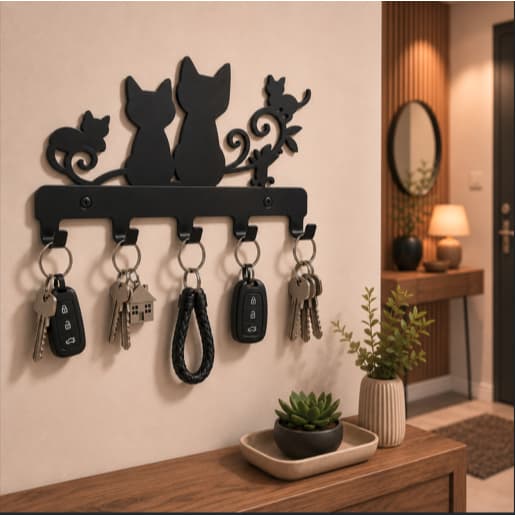 Porta Chaves Gato 5 Ganchos Para Hall de Entrada Corredor Organização Pet  Casa Escritório Decoração