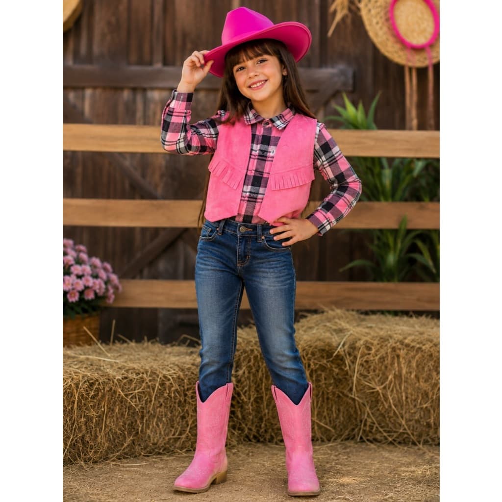 KIT COWGIRL COM CAMISA FLANELA E COLETE E CHAPÉU SUPER LUXO