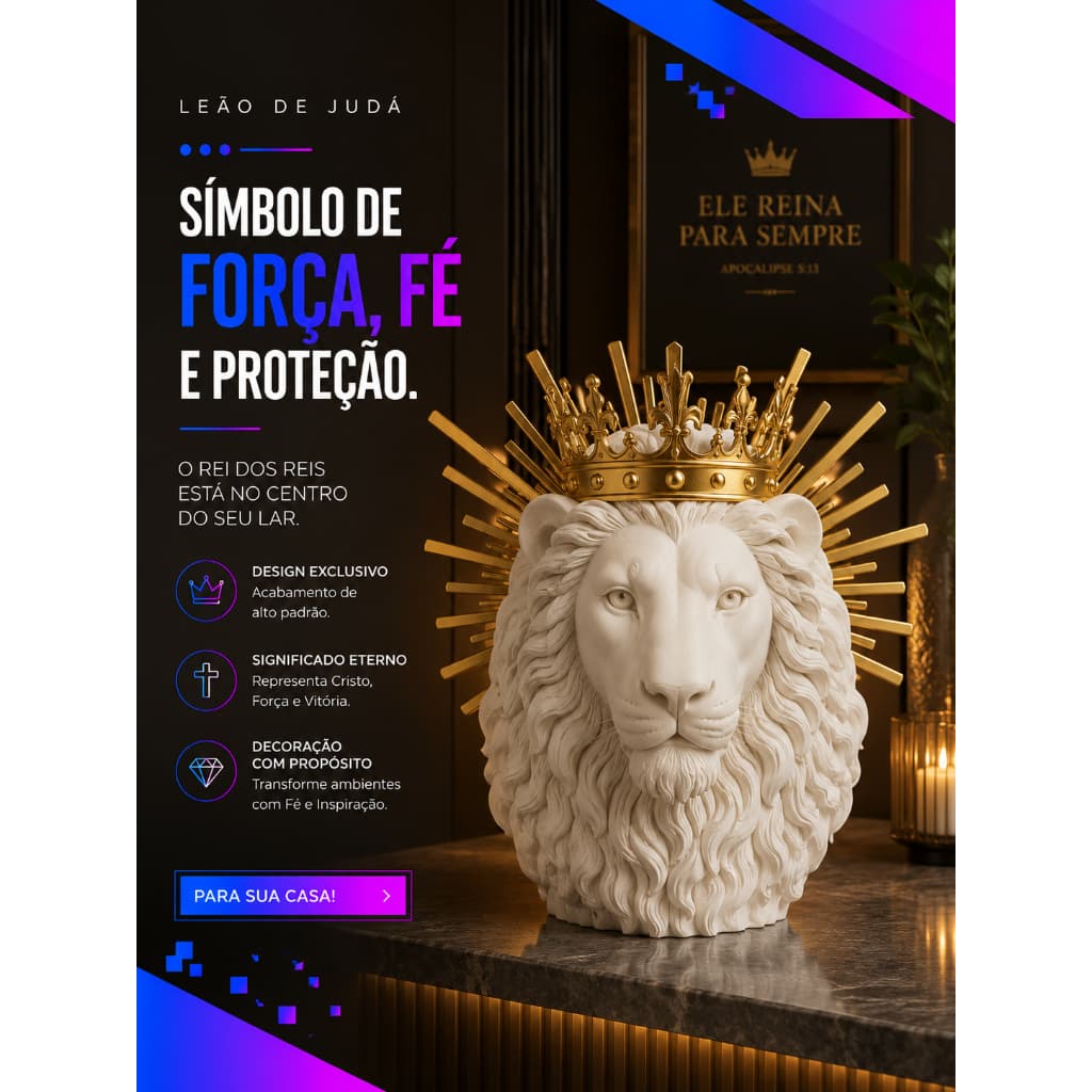 Leão de Judá Decorativo com Coroa Dourada I Arte em Impressão 3D 3D