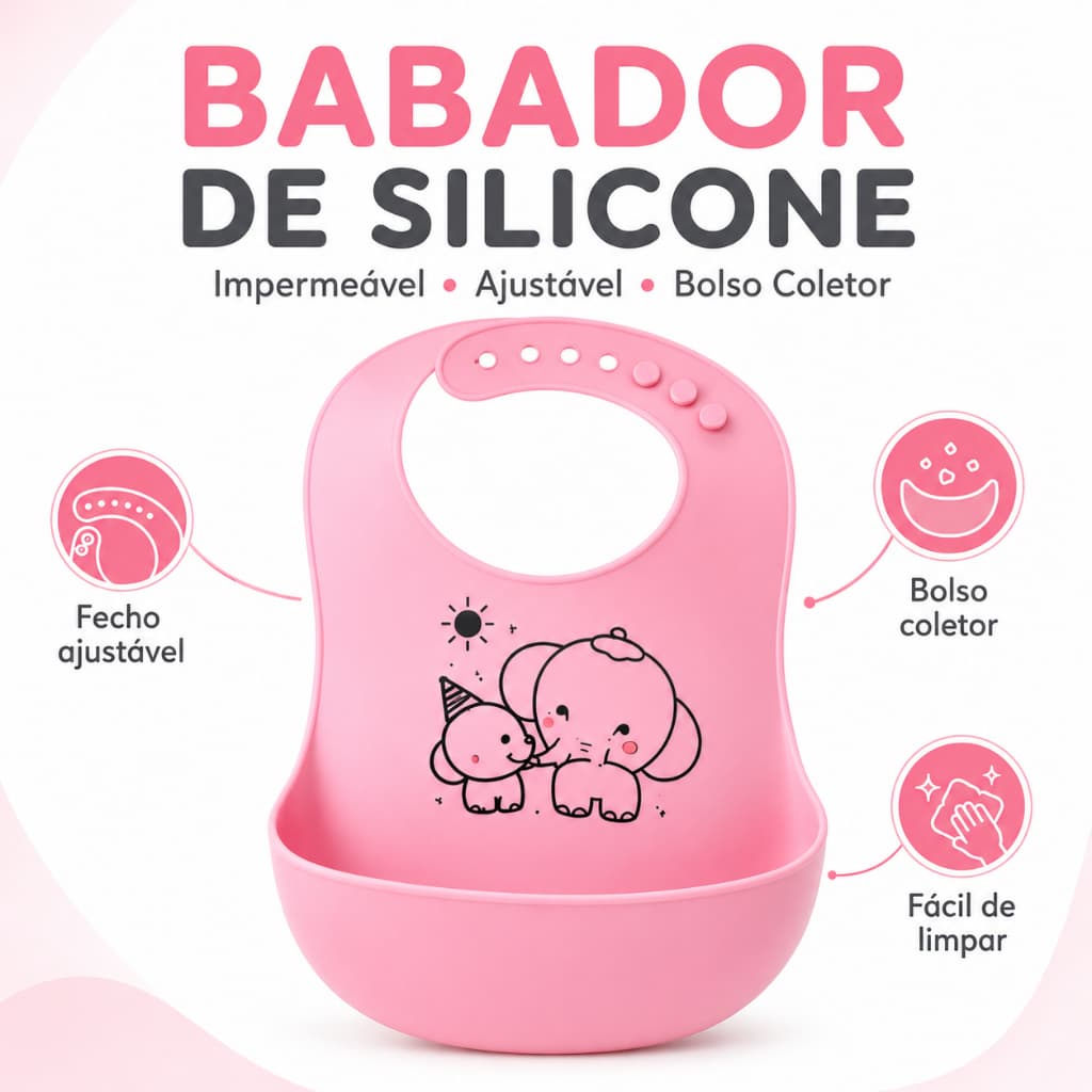 Babador para Bebê de Silicone com Pega Migalhas - Refeição sem Bagunça