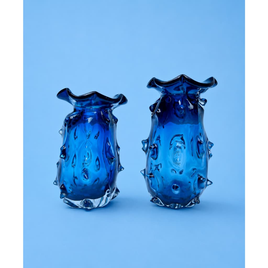 Kit 2x Vasos Muranos Trouxinhas Sala Azul Safira, Casa E Decor 15x23cm e 12x20cm