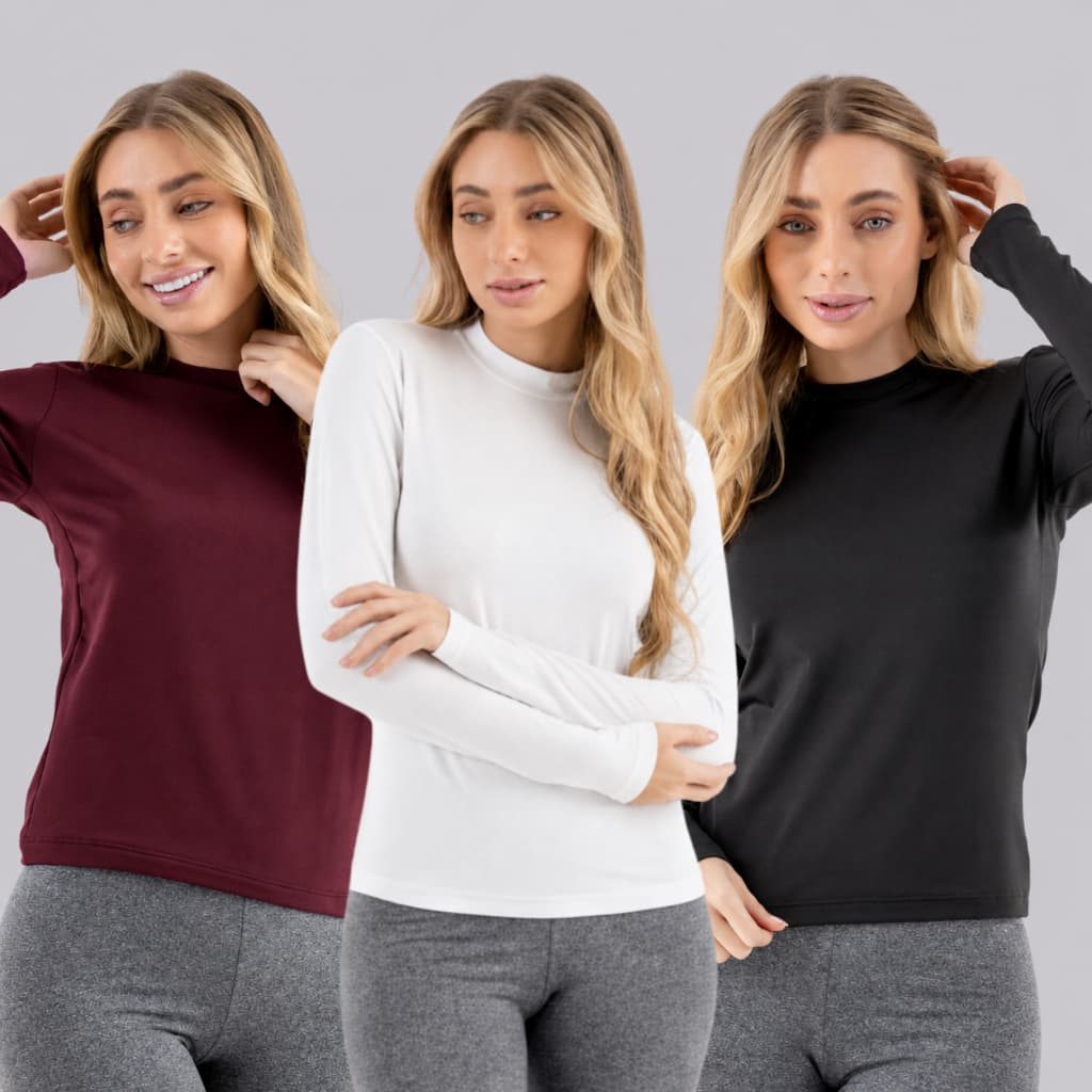 Kit 3 Blusa Lisa Segunda Pele Feminina Básica Peluciada Camiseta Térmica Inverno Frio Suplex Lisa