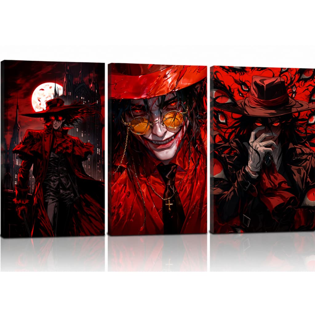 Kit Quadro Decorativo Mosaico Alucard Hellsing Anime 3 Peças Sala Quarto Gamer MDF