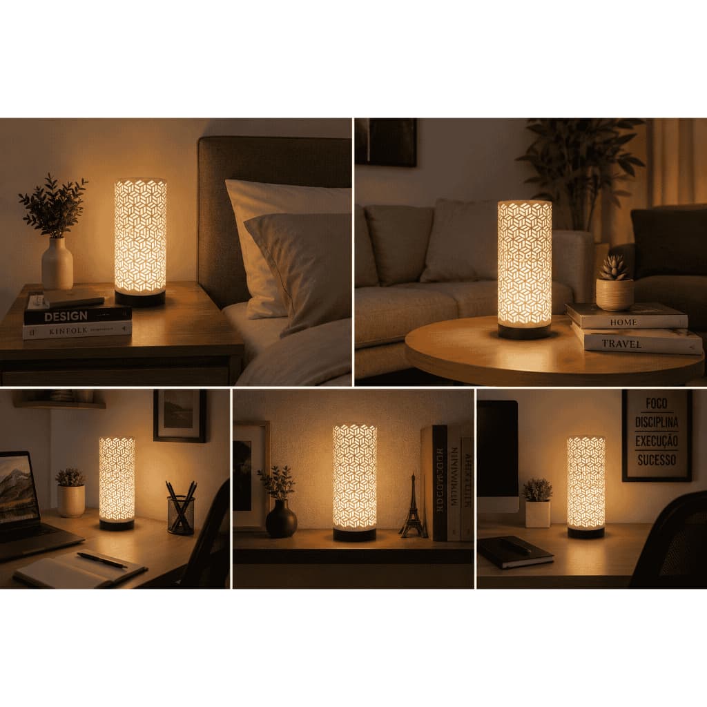 Luminária LED Decorativa de Mesa Geométrica – Abajur Moderno para Quarto, Sala e Escritório com Luz Quente e Fria