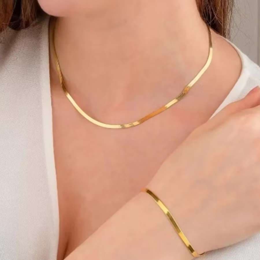 Kit Colar e Pulseira / Colar Laminado e PulseiraAçoinoxidável316L unissex / Cor Prata e D ... Cor