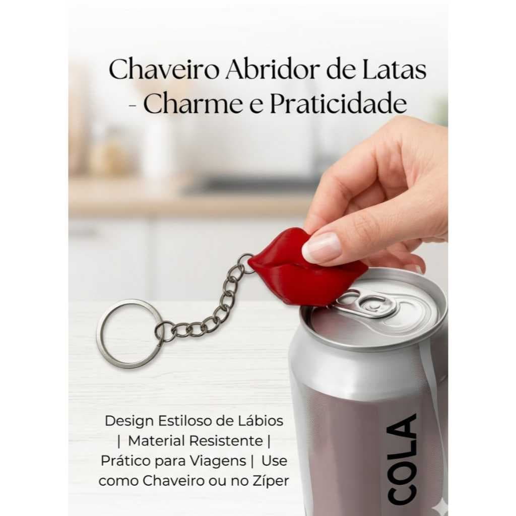 Chaveiro Abridor de Lata Pop Tab – Design Estiloso de Lábios (Charme e Praticidade)
