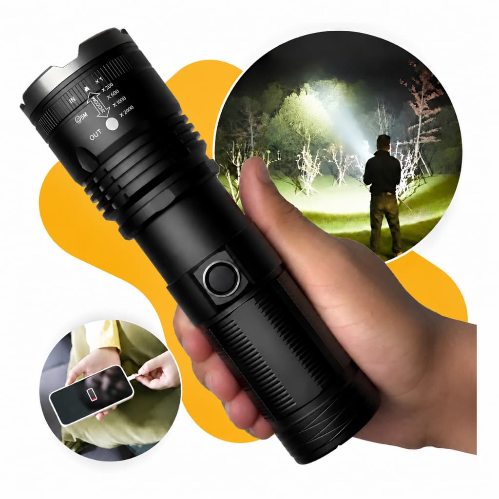 Lanterna Tática Potente Mais Forte Do Mundo Led Laser Militar 2000m+ Power Bank 9000mAh