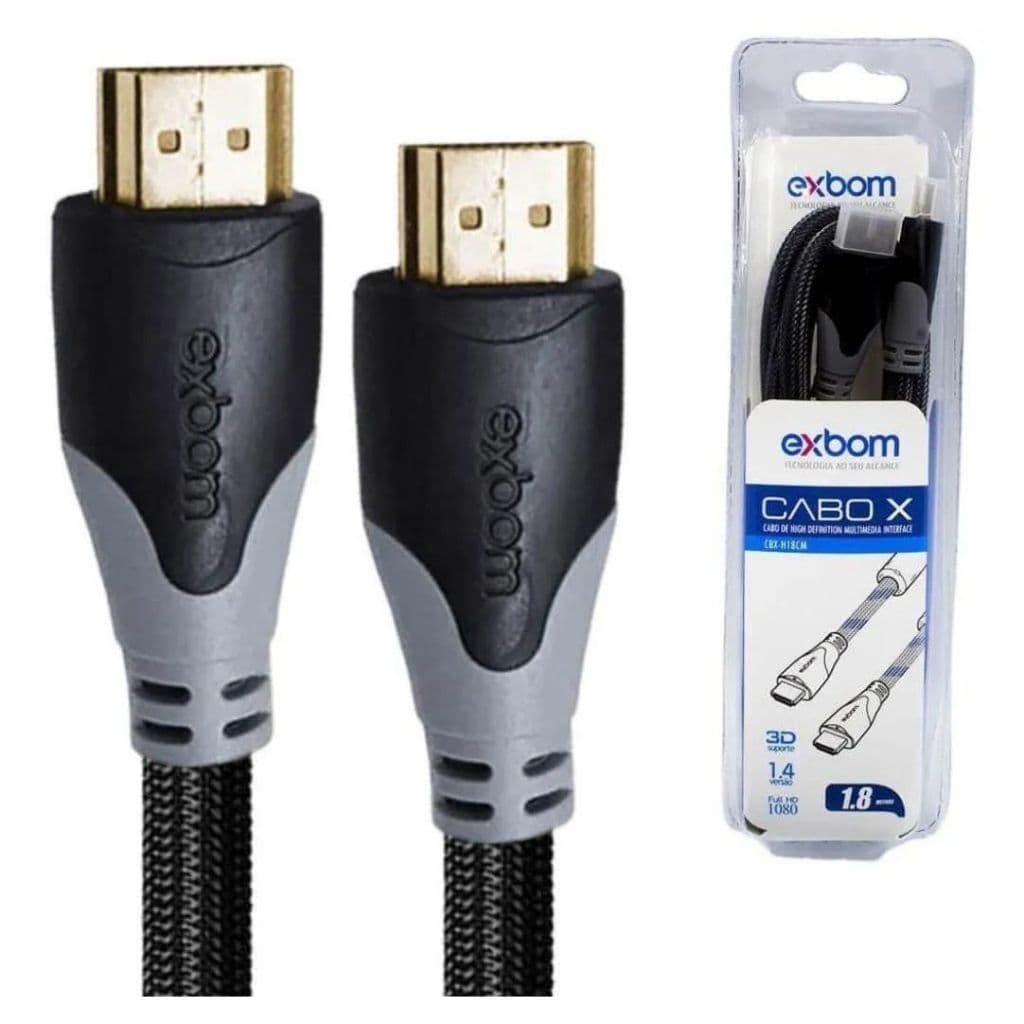 Cabo Hdmi Exbom 1,8 metros Full Hd 1080p Resistente Cbx-h18sm