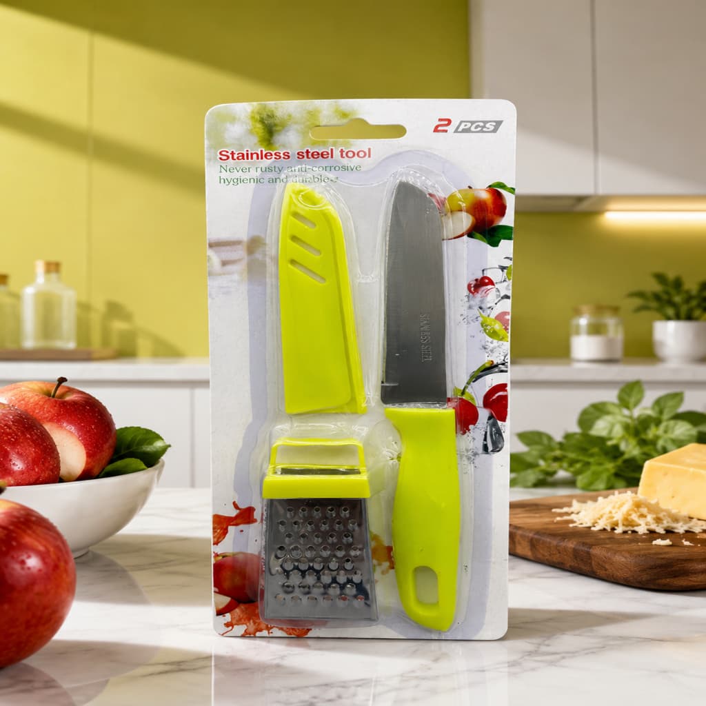 Kit Faca Chef com Capa + Mini Ralador de Aço Inoxidável para Cozinha