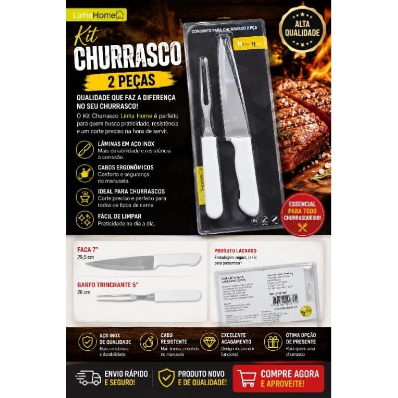 Conjunto Para Churrasco 2 Peças Aço Inox – Faca + Garfo