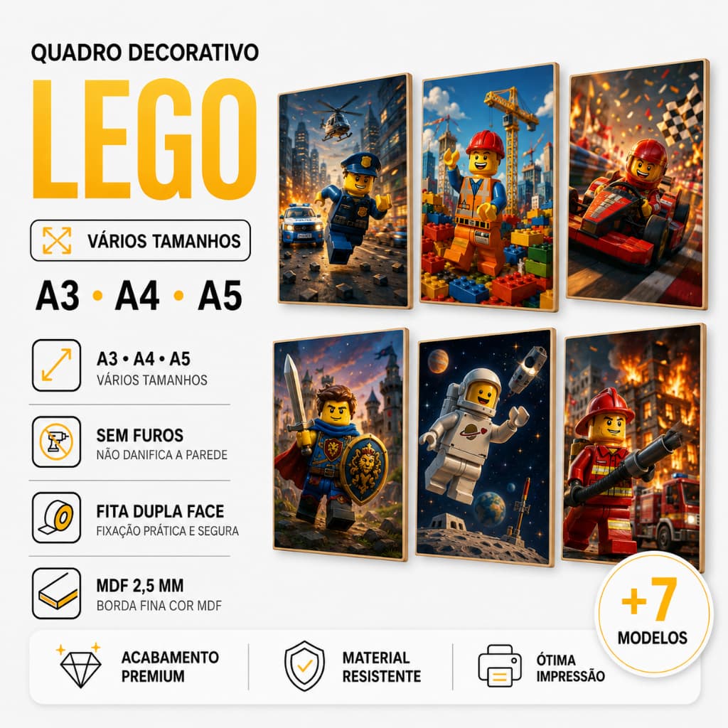 Quadro Lego Heróis Geek Placa MDF | Decoração Quarto Geek