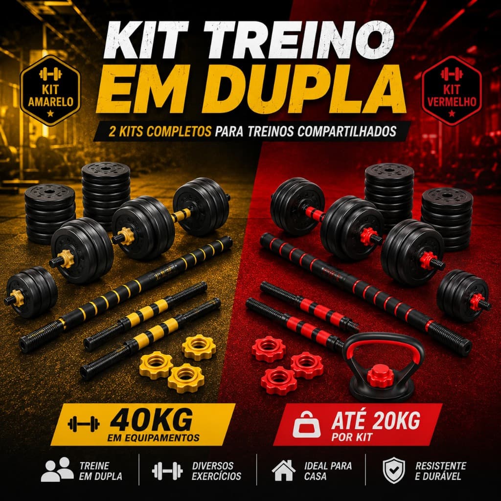 Kit Halteres Brasil x Espanha 40kg Ajustável 6 em 1 + 3 em 1 Ahead Sports