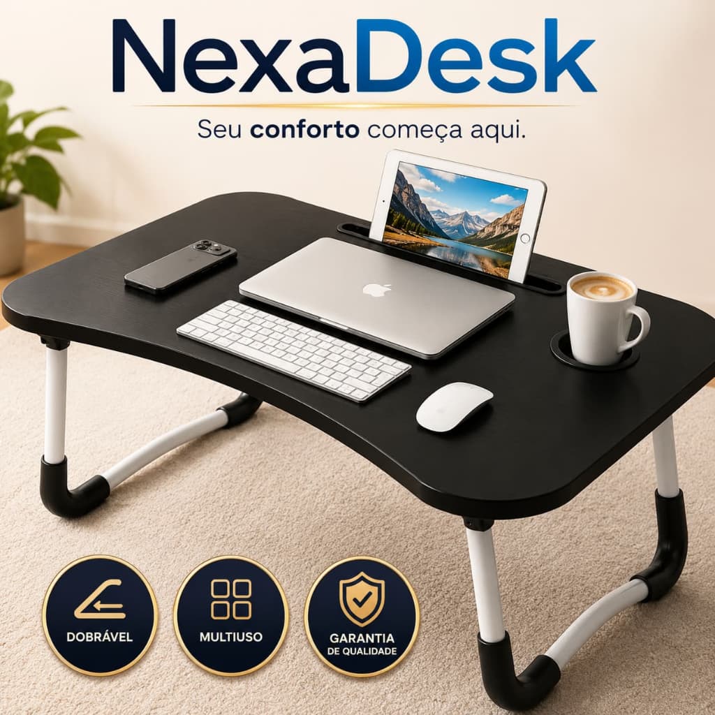 Mesa Dobrável para Notebook Regulável Multiuso Portátil Cama Sofá Home Office NexaDesk Home™