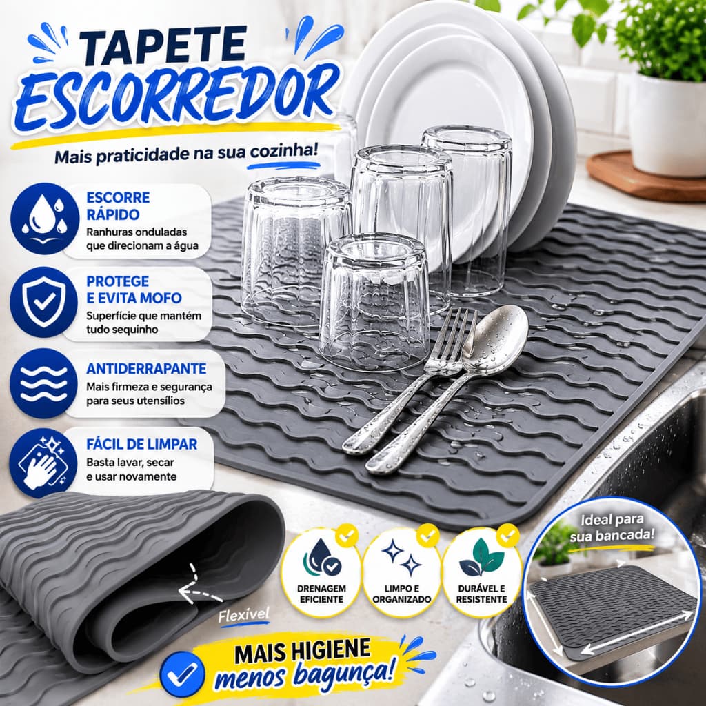 Tapete escorredor De Silicone Protetor De Panelas E Pratos de Pia E Cozinha