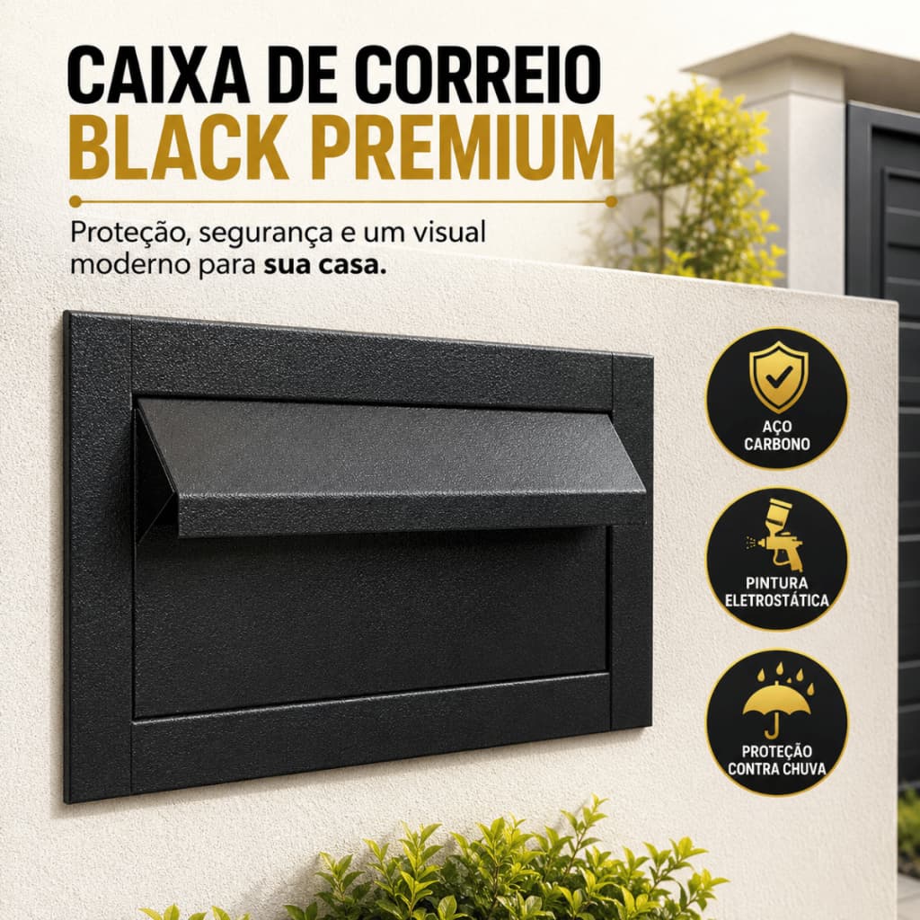 Caixa de Correio Cinza Premium para Muro Parede Aço Carbono Pintura Eletrostática