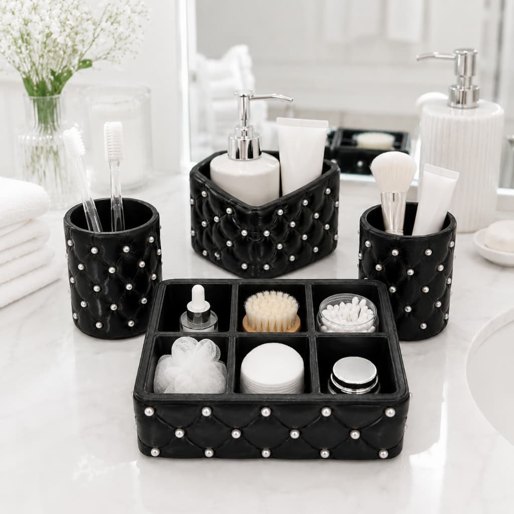 Kit Organizador Maquiagem / Banheiro Luxo 4pçs Pérolas Premium Elegante
