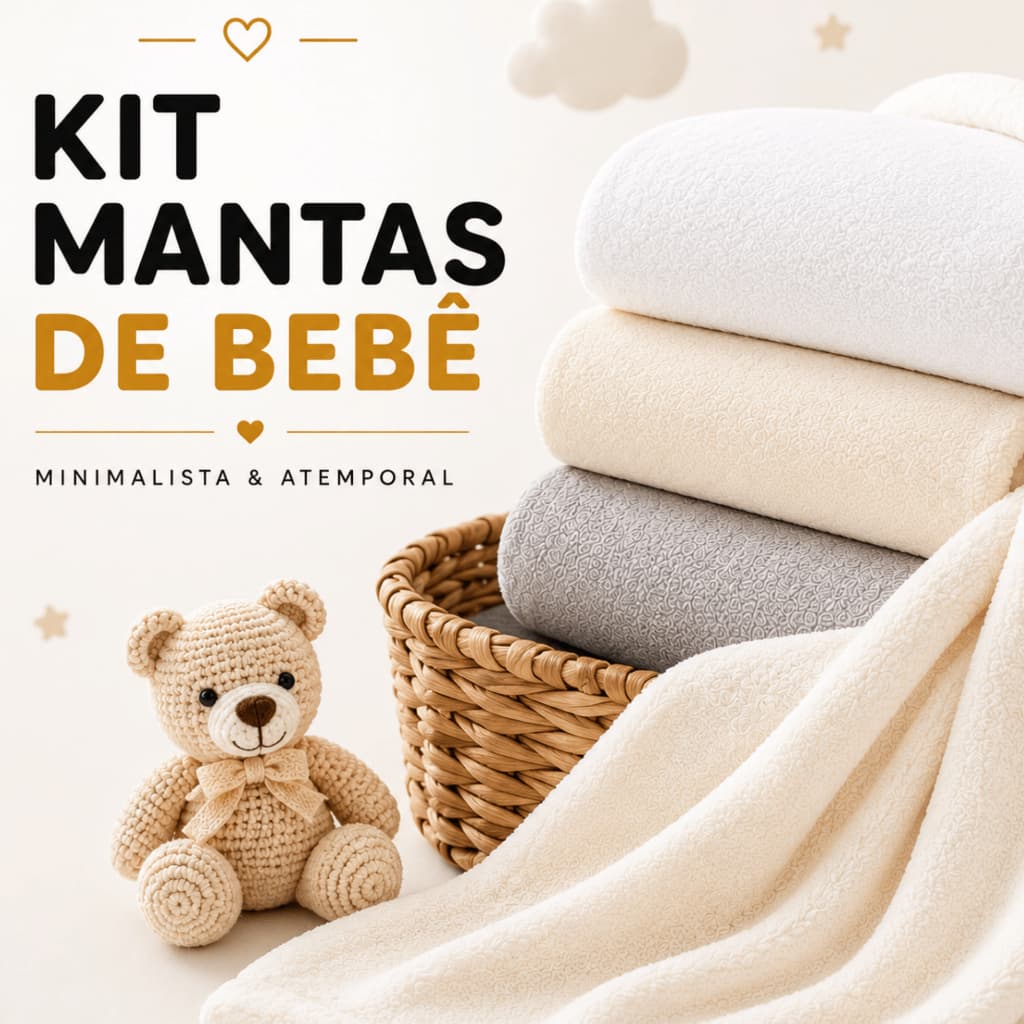 Kit 3 Mantas Bebê Fleece Lisa Ultrasoft Premium Cobertor Infantil Recém-Nascido Clássico Minimalista